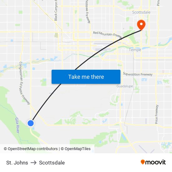 St. Johns to Scottsdale map