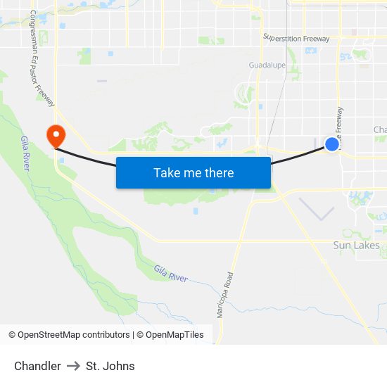 Chandler to St. Johns map