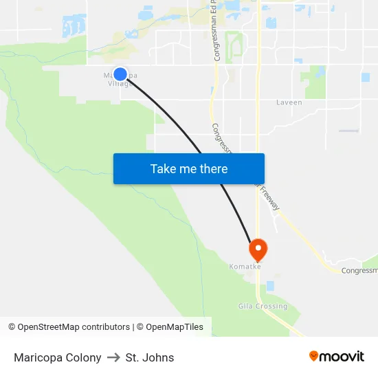 Maricopa Colony to St. Johns map