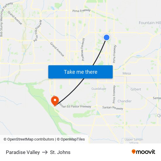 Paradise Valley to St. Johns map