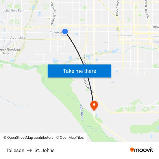 Tolleson to St. Johns map