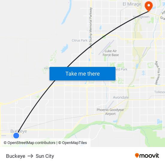 Buckeye to Sun City map