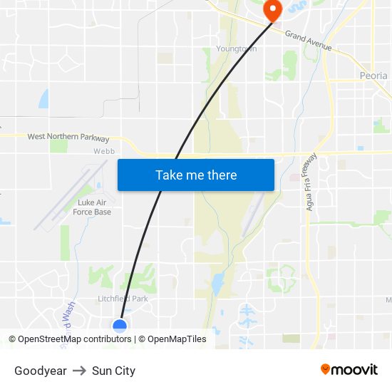 Goodyear to Sun City map