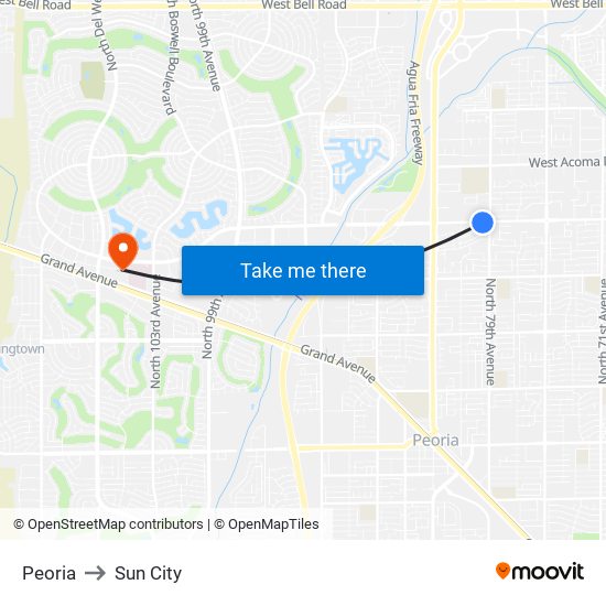 Peoria to Sun City map