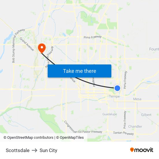 Scottsdale to Sun City map