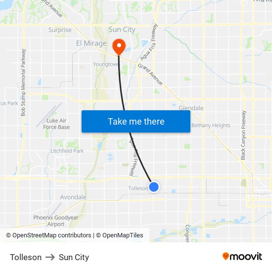 Tolleson to Sun City map