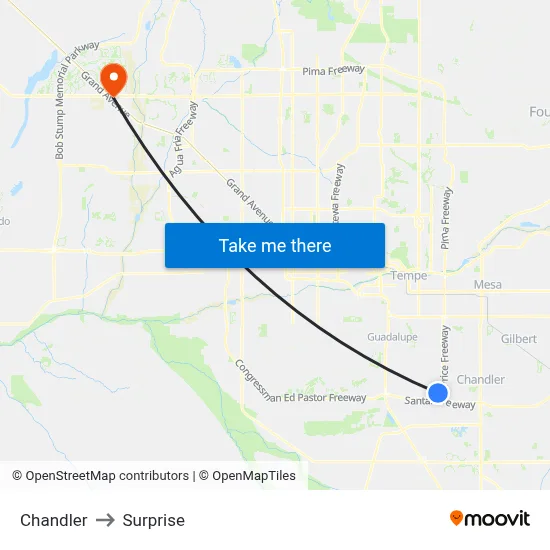 Chandler to Surprise map
