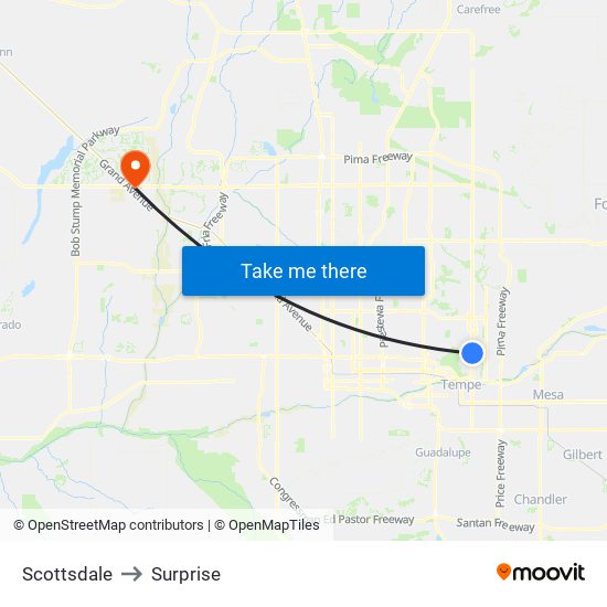 Scottsdale to Surprise map