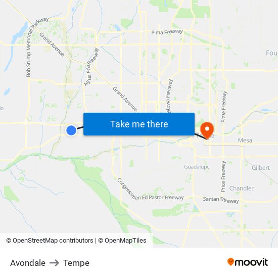 Avondale to Tempe map