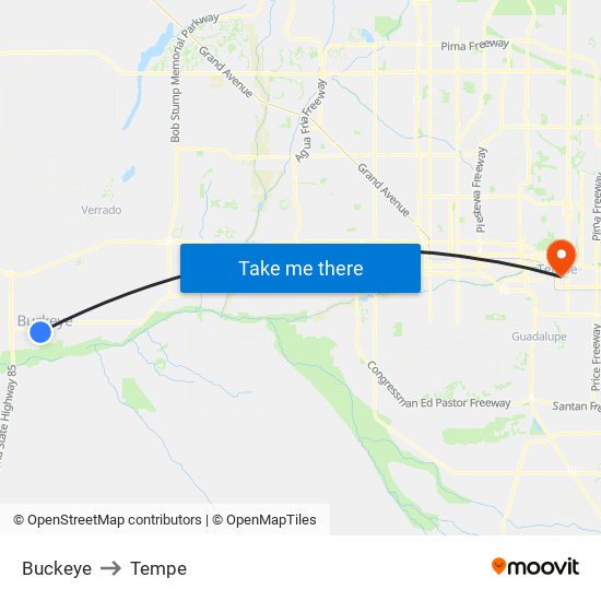 Buckeye to Tempe map