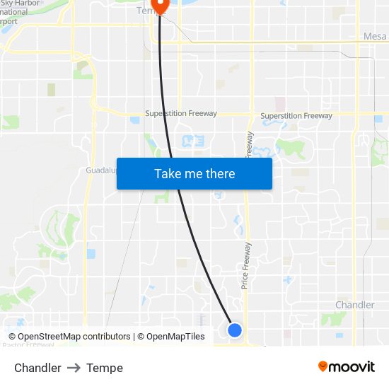 Chandler to Tempe map