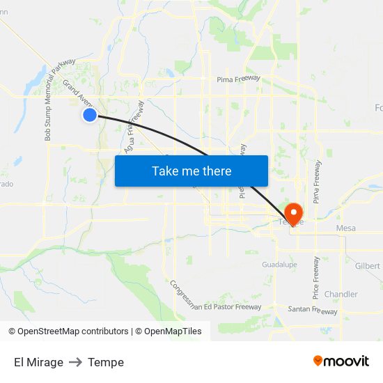 El Mirage to Tempe map