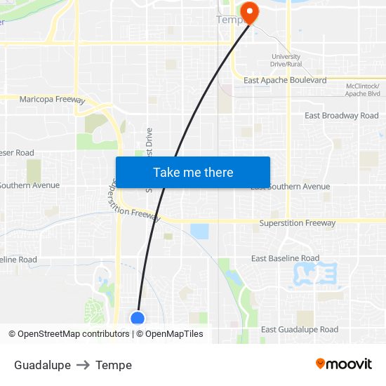 Guadalupe to Tempe map