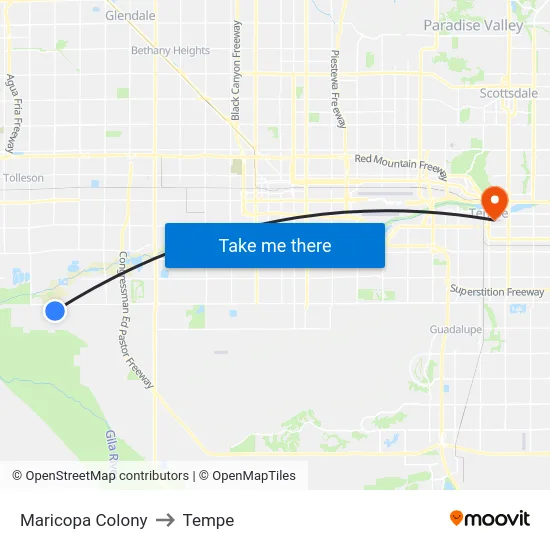 Maricopa Colony to Tempe map