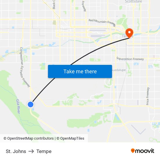 St. Johns to Tempe map