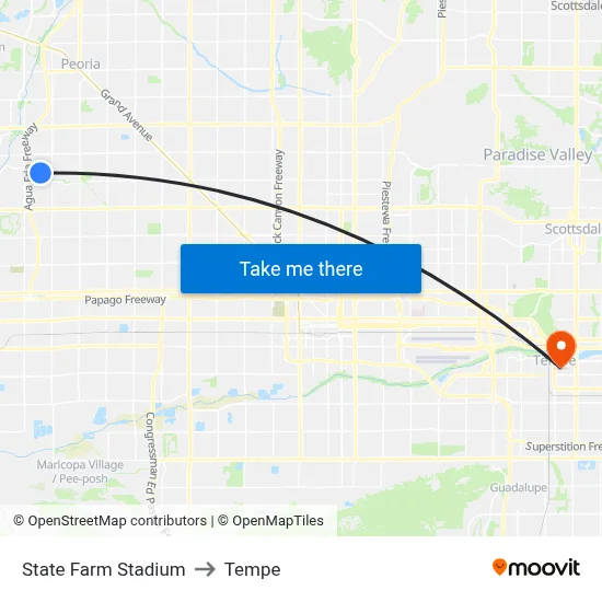 State Farm Stadium to Tempe map
