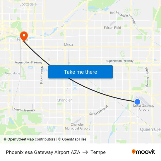 Phoenix esa Gateway Airport AZA to Tempe map