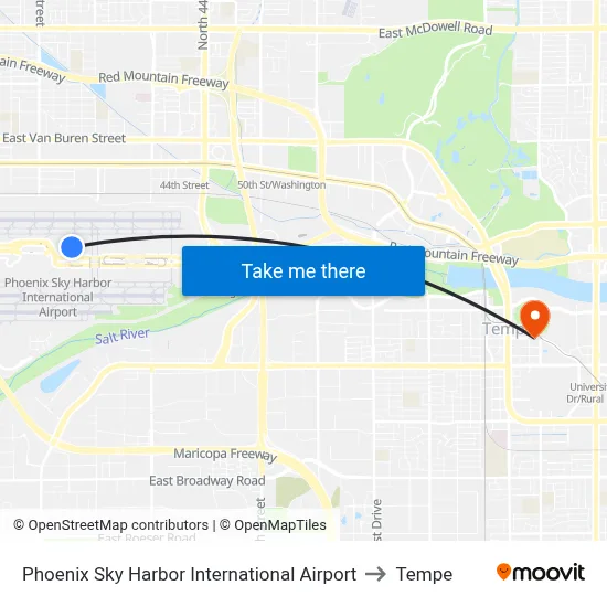 Phoenix Sky Harbor International Airport to Tempe map