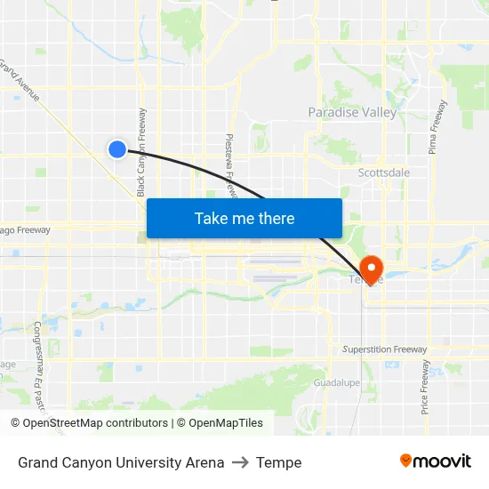 Grand Canyon University Arena to Tempe map