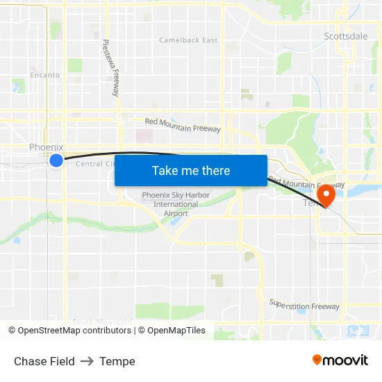 Chase Field to Tempe map