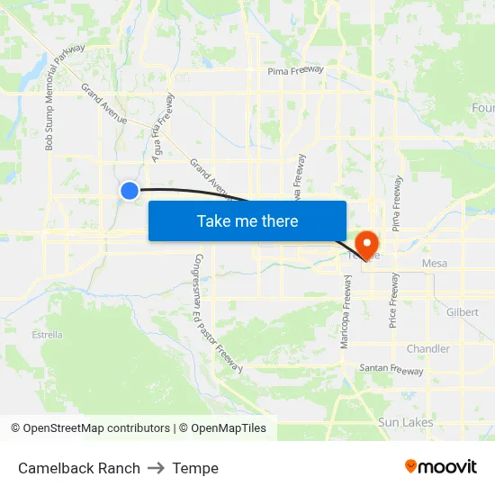 Camelback Ranch to Tempe map