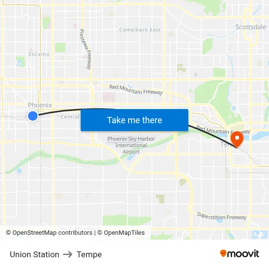 Union Station to Tempe map