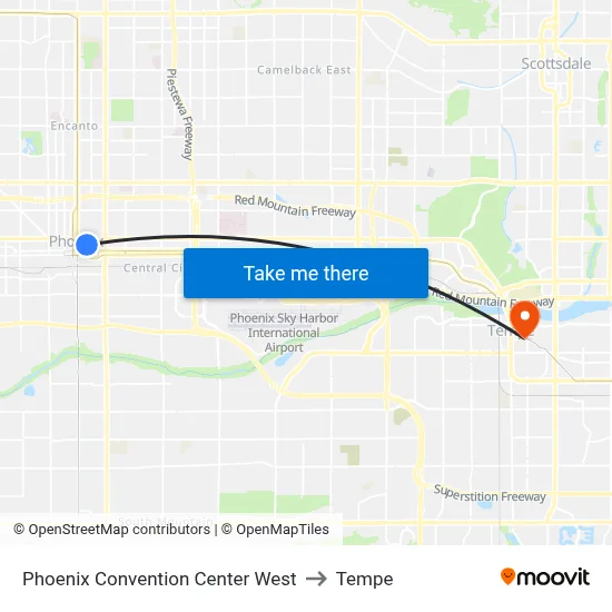 Phoenix Convention Center West to Tempe map