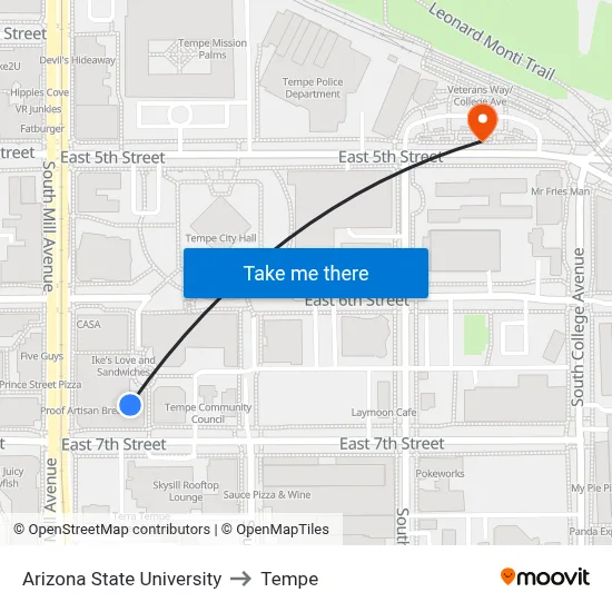 Arizona State University to Tempe map