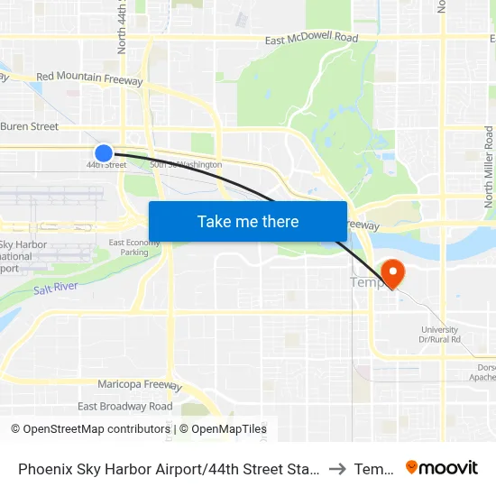 Phoenix Sky Harbor Airport/44th Street Station to Tempe map