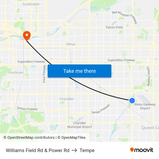 Williams Field Rd & Power Rd to Tempe map