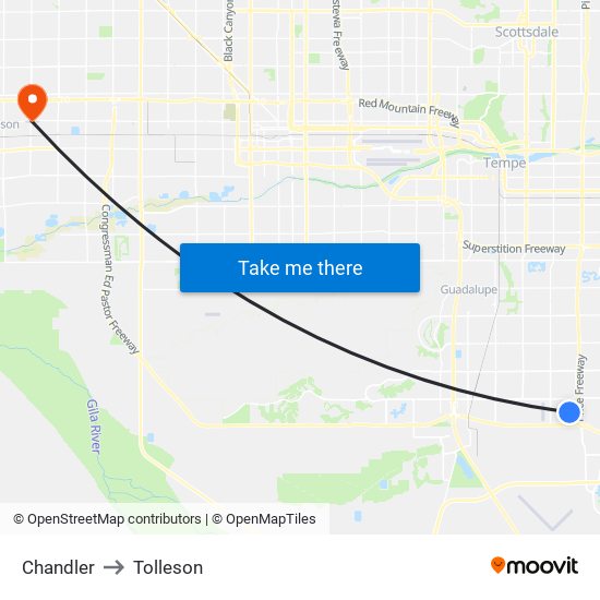 Chandler to Tolleson map