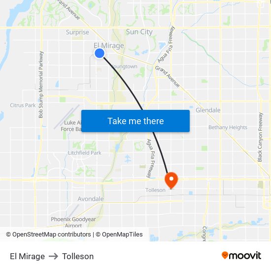 El Mirage to Tolleson map