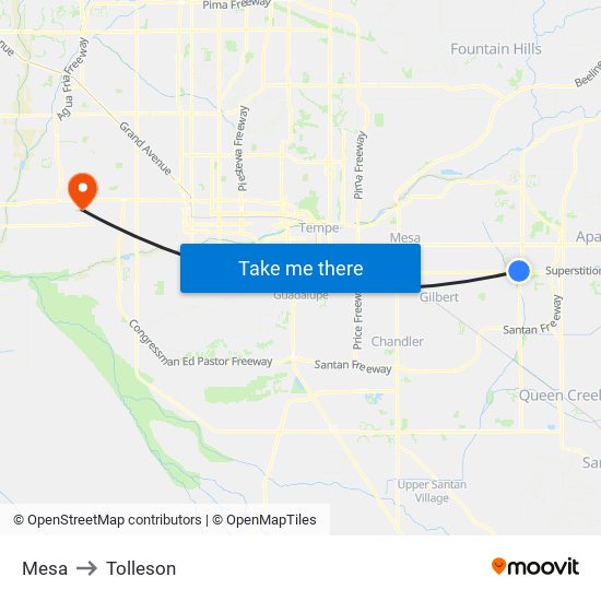 Mesa to Tolleson map