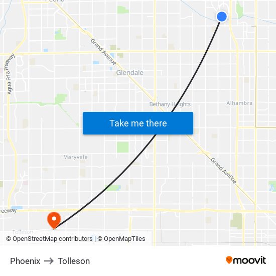 Phoenix to Tolleson map