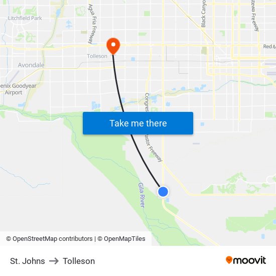 St. Johns to Tolleson map