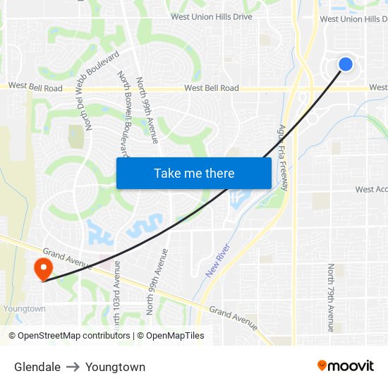 Glendale to Youngtown map