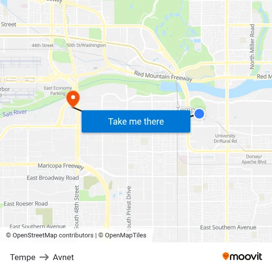 Tempe to Avnet map