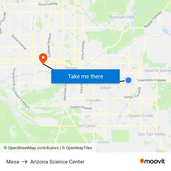 Mesa to Arizona Science Center map