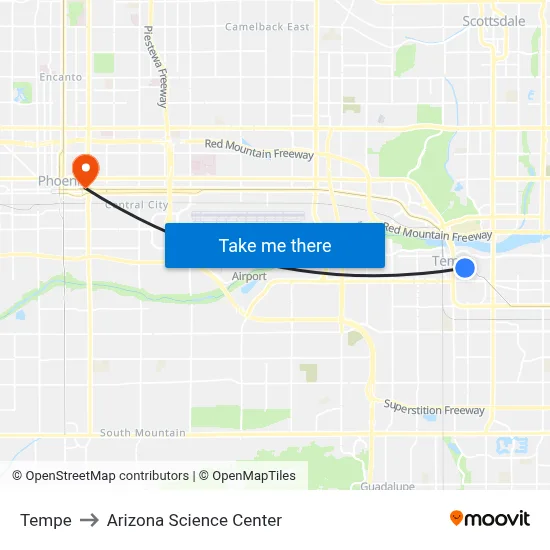 Tempe to Arizona Science Center map
