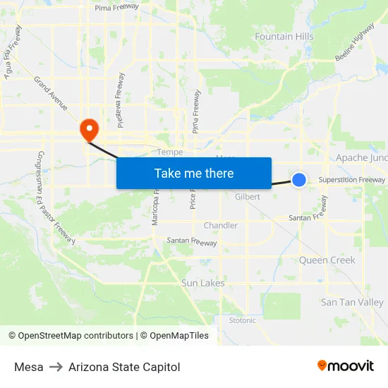 Mesa to Arizona State Capitol map