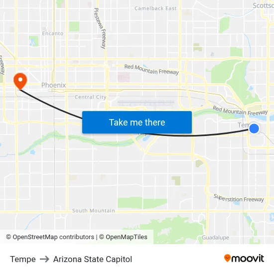 Tempe to Arizona State Capitol map