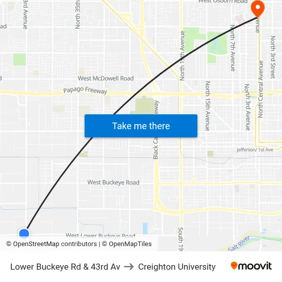 Lower Buckeye Rd & 43rd Av to Creighton University map