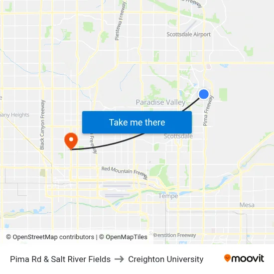 Pima Rd & Salt River Fields to Creighton University map