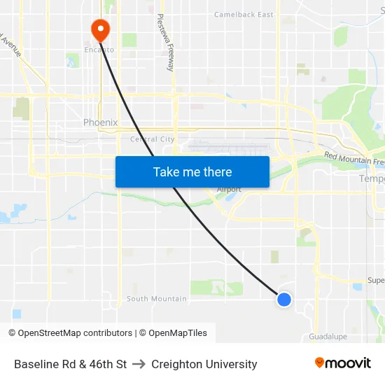 Baseline Rd & 46th St to Creighton University map