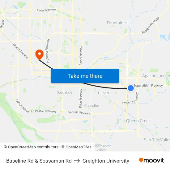 Baseline Rd & Sossaman Rd to Creighton University map