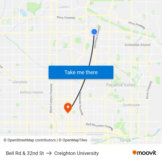 Bell Rd & 32nd St to Creighton University map
