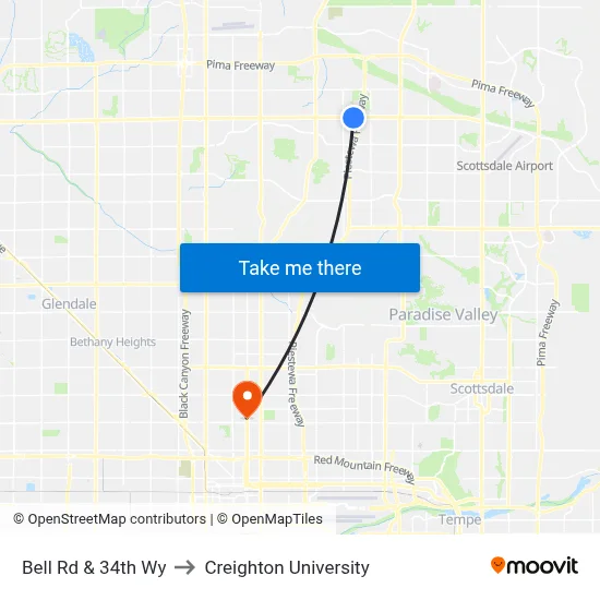 Bell Rd & 34th Wy to Creighton University map