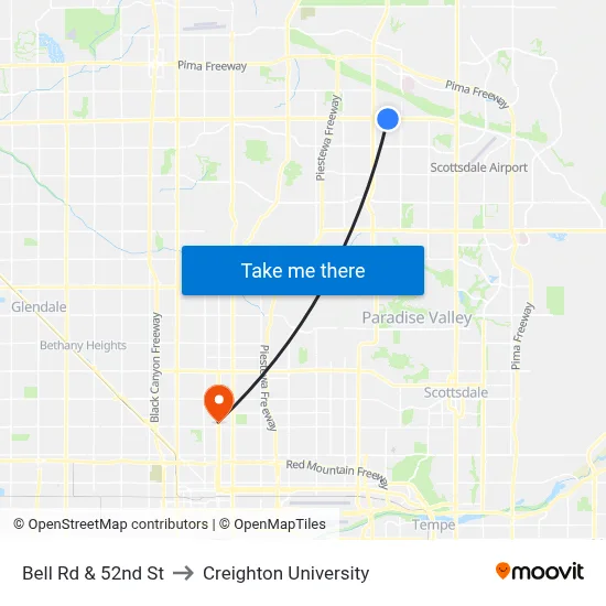Bell Rd & 52nd St to Creighton University map