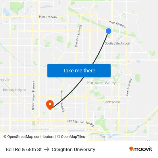 Bell Rd & 68th St to Creighton University map