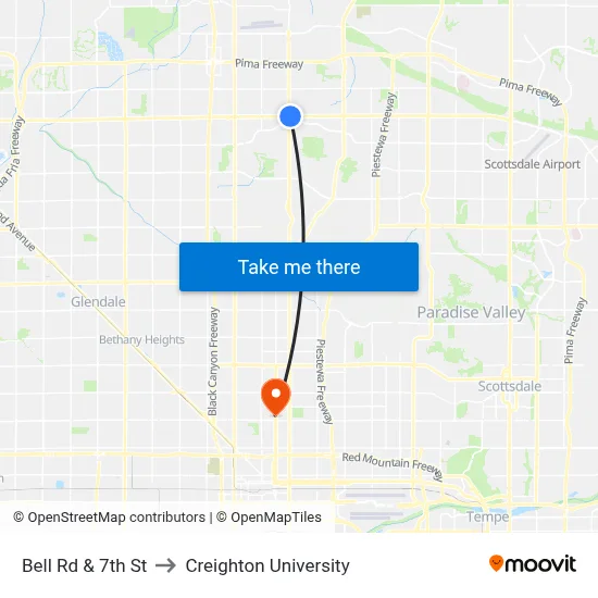 Bell Rd & 7th St to Creighton University map